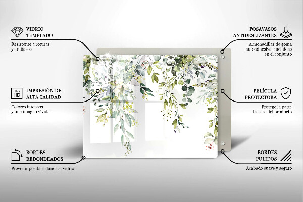 Tocător din sticlă Frunze și flori decorative