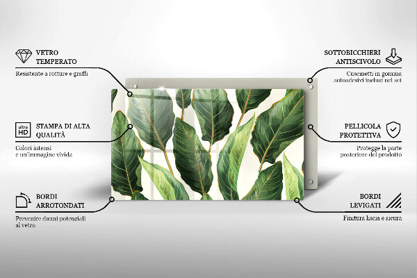 Tocător din sticlă Frunze de bananier