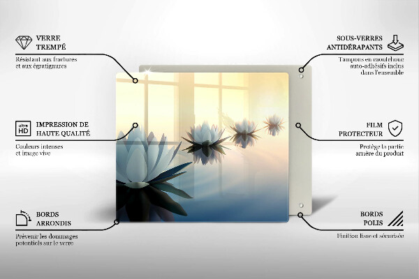 Tocător din sticlă Flori de crin pe apă