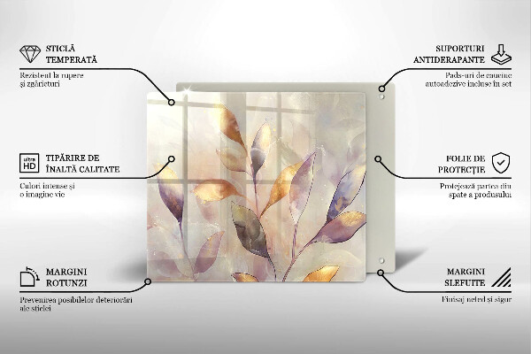 Tocător din sticlă Frunze boho pictate