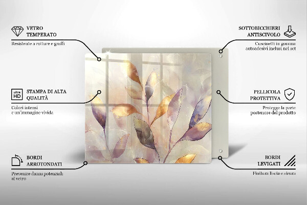 Tocător din sticlă Frunze boho pictate