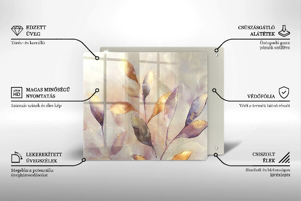 Tocător din sticlă Frunze boho pictate