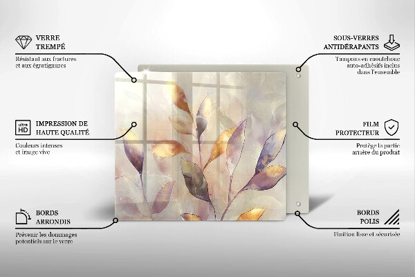 Tocător din sticlă Frunze boho pictate