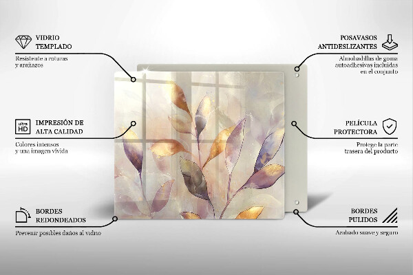 Tocător din sticlă Frunze boho pictate