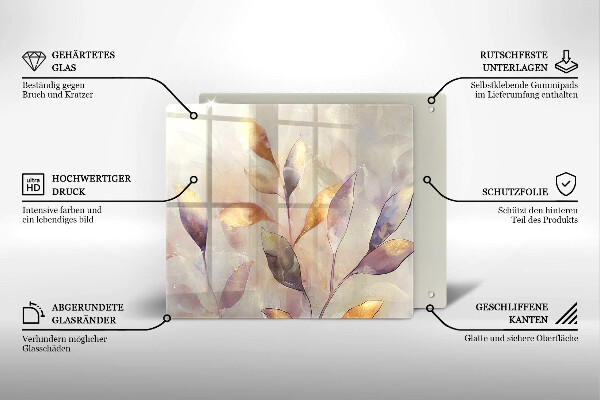 Tocător din sticlă Frunze boho pictate