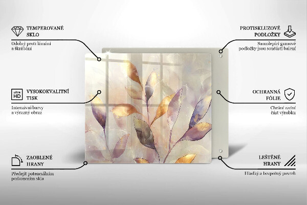 Tocător din sticlă Frunze boho pictate