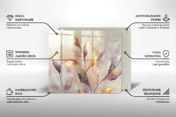 Tocător din sticlă Frunze boho pictate