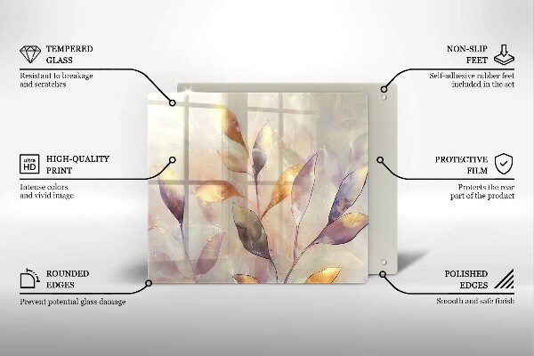 Tocător din sticlă Frunze boho pictate