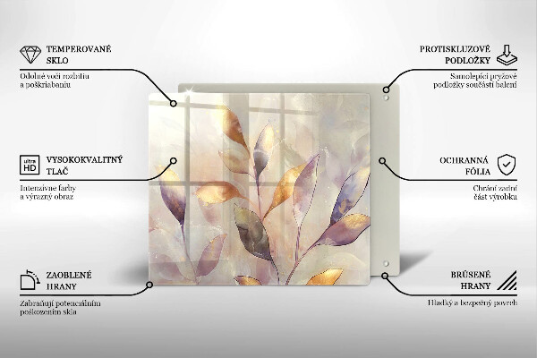 Tocător din sticlă Frunze boho pictate