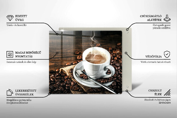 Tocător din sticlă ceașcă și boabe de cafea