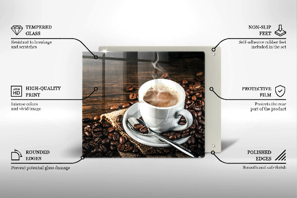 Tocător din sticlă ceașcă și boabe de cafea