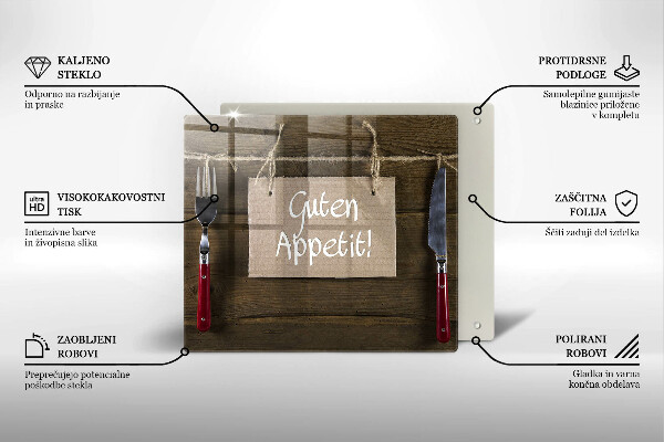 Tocător din sticlă Inscripție Guten Apetit pe scânduri