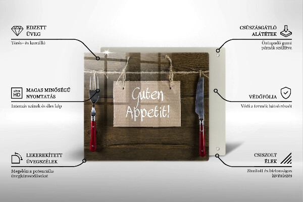 Tocător din sticlă Inscripție Guten Apetit pe scânduri