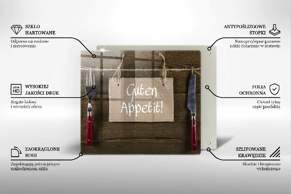 Tocător din sticlă Inscripție Guten Apetit pe scânduri