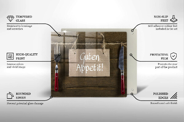 Tocător din sticlă Inscripție Guten Apetit pe scânduri