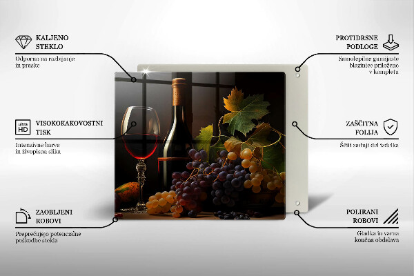 Tocător de bucătărie Pahar de vin și struguri