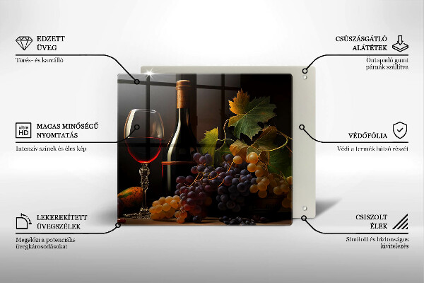 Tocător de bucătărie Pahar de vin și struguri