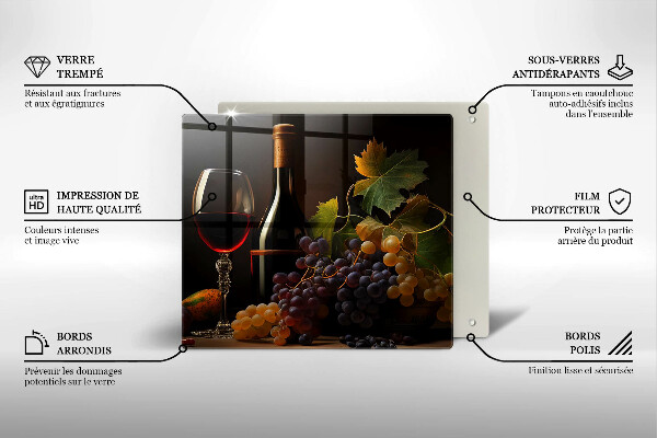 Tocător de bucătărie Pahar de vin și struguri