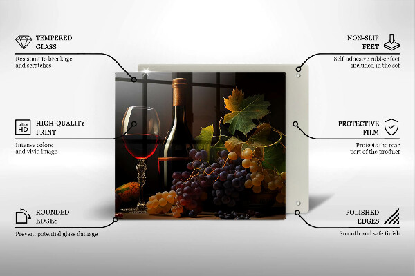 Tocător de bucătărie Pahar de vin și struguri