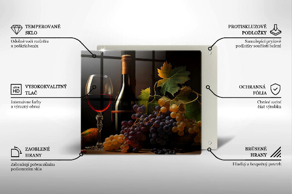 Tocător de bucătărie Pahar de vin și struguri