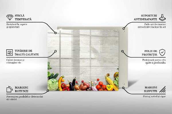 Tocător din sticlă Legume pe scânduri