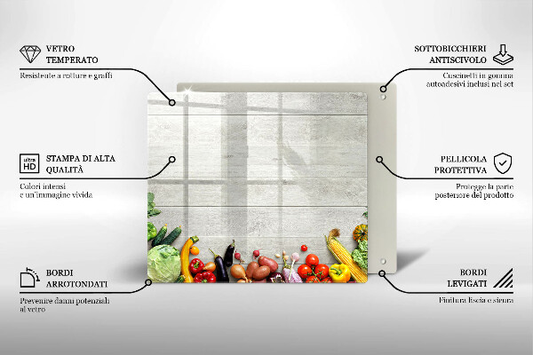 Tocător din sticlă Legume pe scânduri