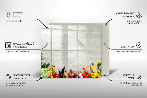 Tocător din sticlă Legume pe scânduri