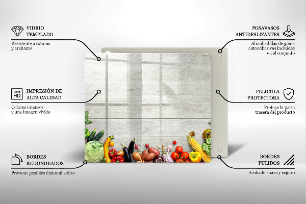 Tocător din sticlă Legume pe scânduri