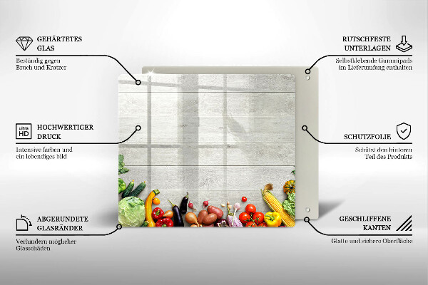 Tocător din sticlă Legume pe scânduri