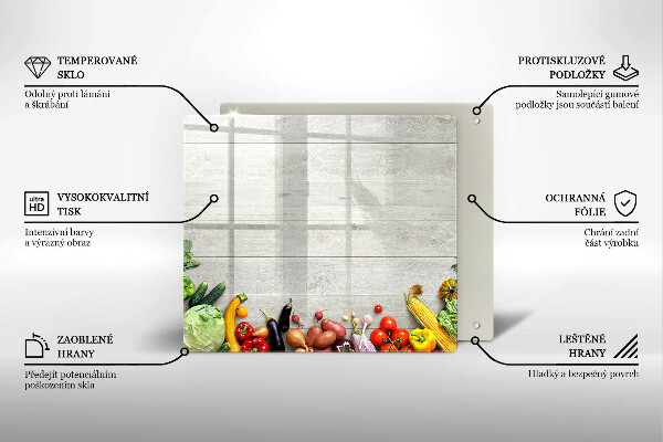 Tocător din sticlă Legume pe scânduri