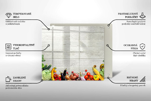 Tocător din sticlă Legume pe scânduri