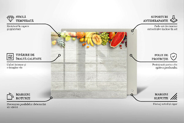 Tocător din sticlă Fructe pe scânduri