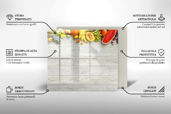 Tocător din sticlă Fructe pe scânduri
