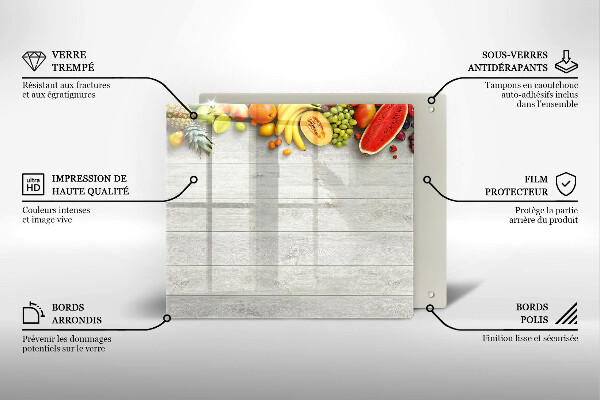 Tocător din sticlă Fructe pe scânduri