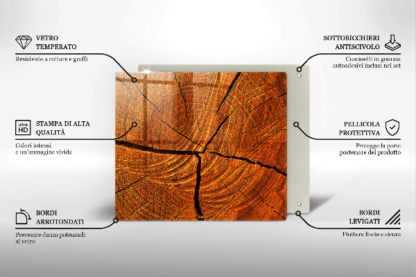 Tocător din sticlă Structura trunchiului din lemn