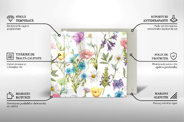 Tocător din sticlă Ilustrație cu flori