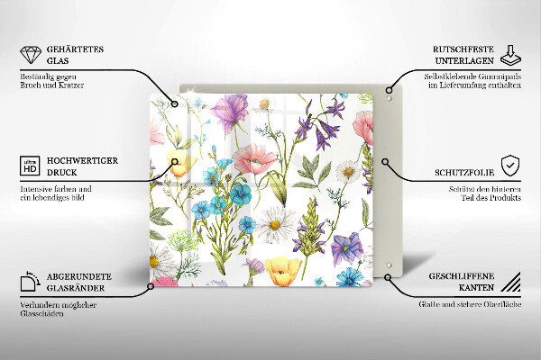 Tocător din sticlă Ilustrație cu flori