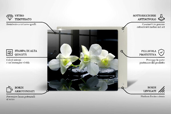 Tocător din sticlă Flori albe în apă Zen