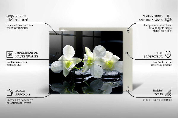 Tocător din sticlă Flori albe în apă Zen