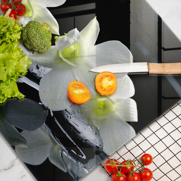 Tocător din sticlă Flori albe în apă Zen