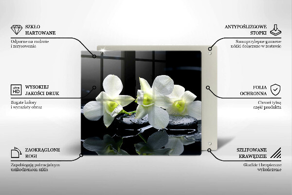 Tocător din sticlă Flori albe în apă Zen