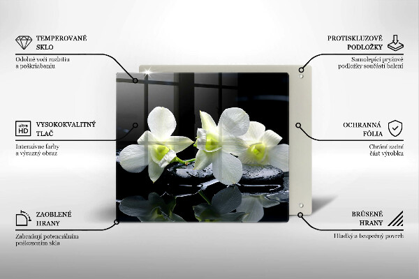 Tocător din sticlă Flori albe în apă Zen