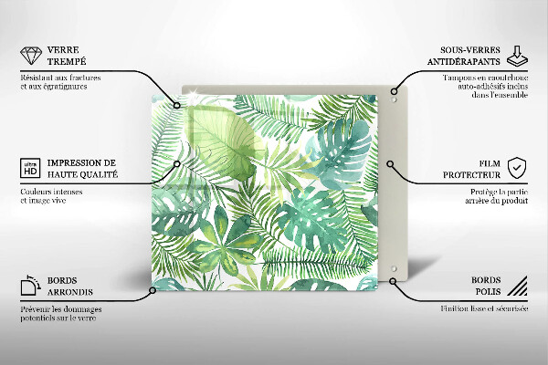 Tocător din sticlă Acuarelă frunze boho