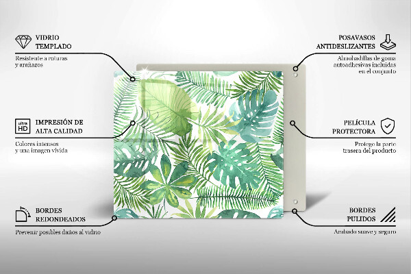 Tocător din sticlă Acuarelă frunze boho