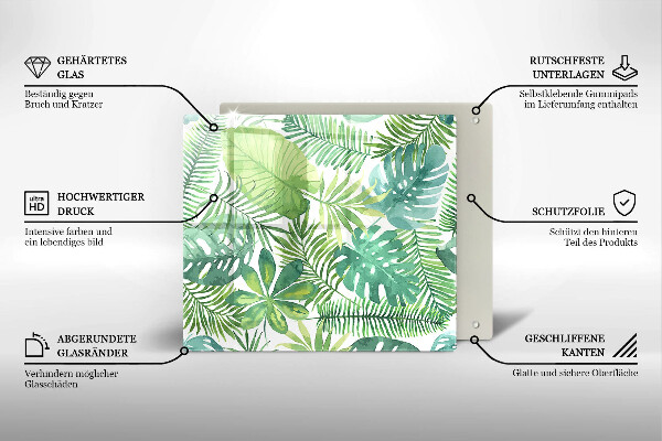 Tocător din sticlă Acuarelă frunze boho