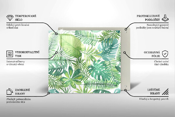 Tocător din sticlă Acuarelă frunze boho