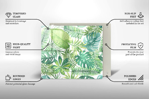 Tocător din sticlă Acuarelă frunze boho