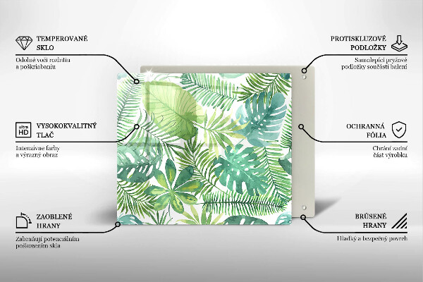 Tocător din sticlă Acuarelă frunze boho