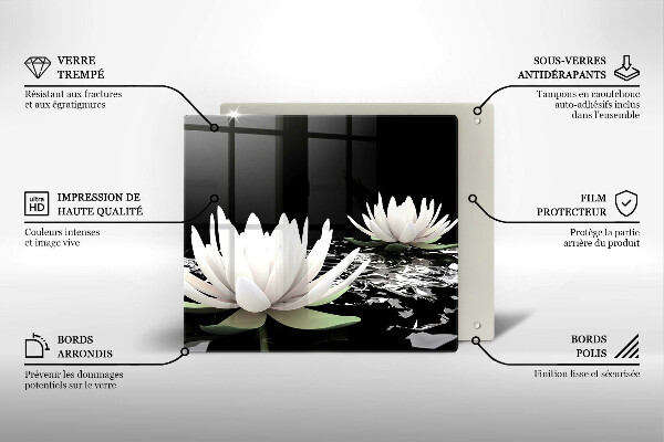 Tocător din sticlă Crini albi pe apă