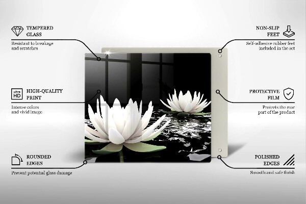 Tocător din sticlă Crini albi pe apă